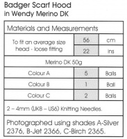 Knitting Pattern - Wendy 5781 - Merino DK - Badger Scarf Hood